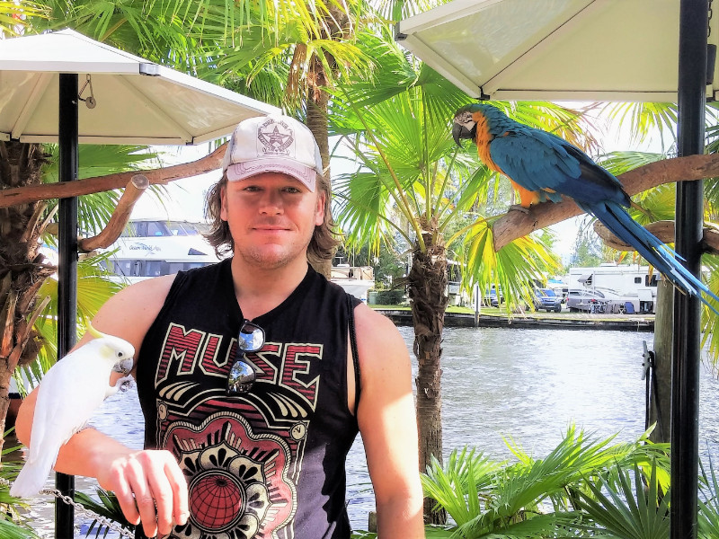 Friendly cockatoos while exploring Florida's Tropical Isle