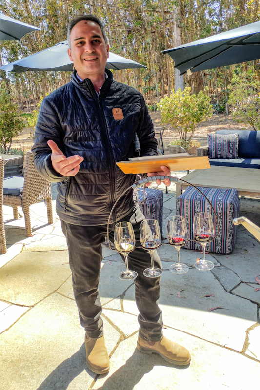 Hearst Ranch Winery Manager, Damon Miele, provides a welcoming atmosphere with a unique tasting experience.