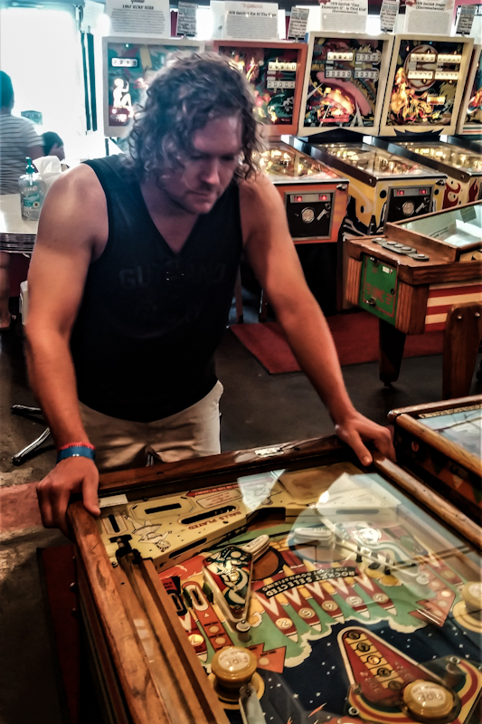 Pinball wizard. Beating the heat in Silverball Museum on the boardwalk.