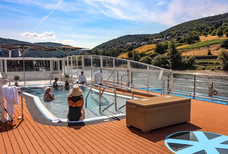 Unwinding on the upper deck after a full day of touring UNESCO sites on an AmaWaterways River Cruise.