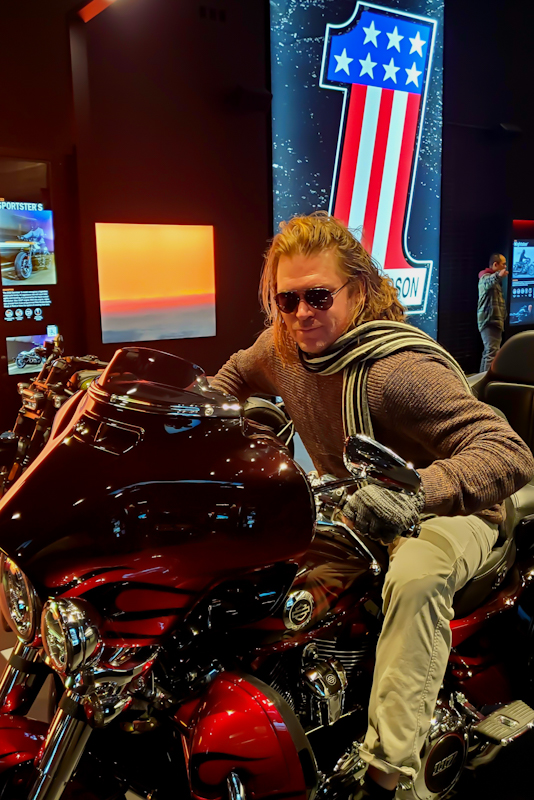Christopher Ludgate is revving his engine at the impressive Harley Davidson Museum in Milwaukee.