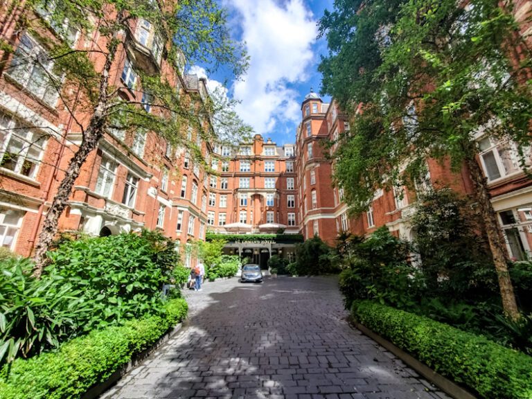 The courtyard gardens leading to London's St. Ermin's Hotel entrance. C. Ludgate