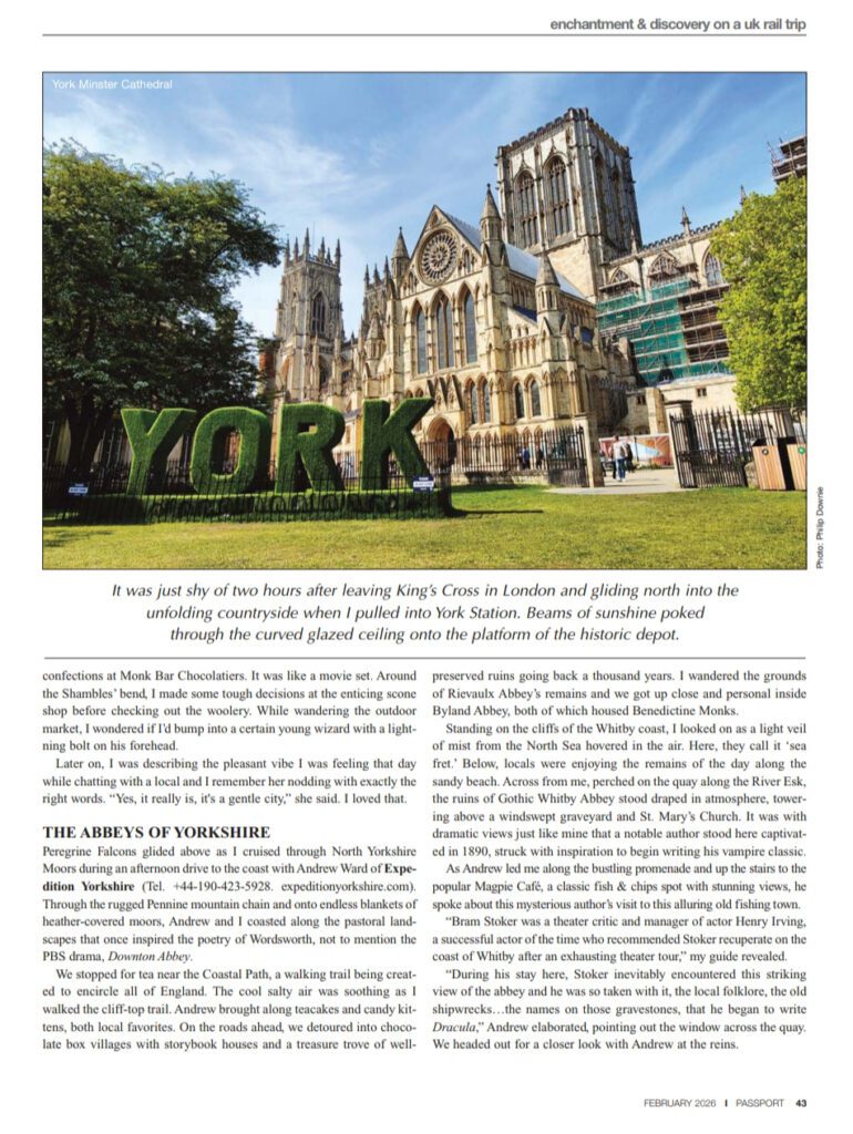 Enchantments on a UK Rail Trip by Christopher Ludgate as seen in Passport Magazine, February 2026