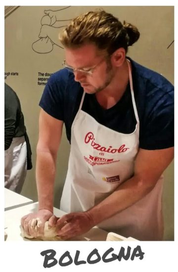 Christopher Ludgate making pizza in Bologna.